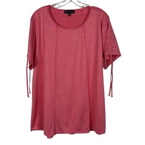 N Touch Women's Coral Pink Ruched Side Athletic Moisture Wick Short Sleeve Top